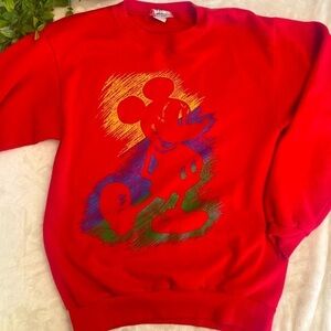 DISNEY Designs Vintage Mickey Mouse Red Colorful Crewneck Sweatshirt‎ Made USA